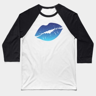 Blue Ombre Faux Glitter Lips Baseball T-Shirt